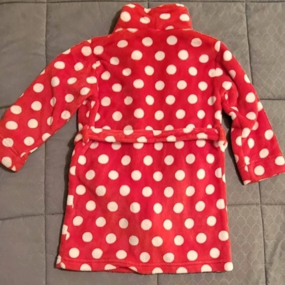 Disney Minnie Mouse Girls Fleece Robe Red White Poka Dots 4T/5T Bath Beach Pool